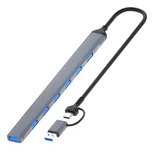 7 in 1 tip C Splitter ADS-303d 6 * USB2.0 + 1 * USB3.0 adaptörü dok istasyonu dizüstü Laptop için çift Combo 2 in 1 USB C Splitter