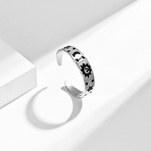 Unisex Titanium Steel <b>Ring</b> Band Star Pattern <b>Adjustable</b> Opening <b>Silver</b> Color Gift Jewelry - Product Image 2