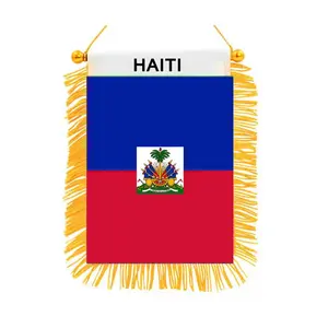 Rearview Mirror Car Window Hanging Decoration Haiti Mini Flag All Countries National Custom Satin Football Club Pennant