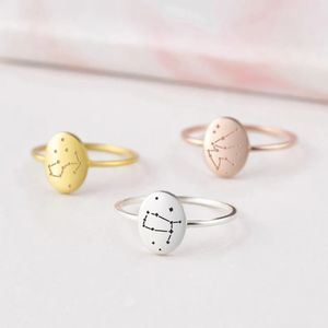 Anillos de Acero Inoxidable con Signos del Zodiaco para Mujer: Piscis, Aries, Tauro, Géminis, Cáncer, <span class=keywords><strong>Leo</strong></span>, Virgo, Libra, Escorpio, Sagitario, <span class=keywords><strong>Capricornio</strong></span>, Acuario - Product Image 3