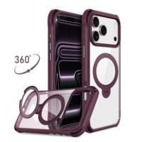 Coque antichoc 2026 Beelan personnalisable avec support magnétique 360° et chargement sans fil, en TPU+PC avec support métallique pour iPhone 18