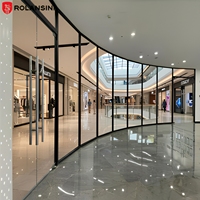 Porte de séparation en verre ignifuge Rolansini, cadre en aluminium, cloison en verre trempé avec porte coulissante