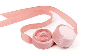 Custom Logo Luxury Pink Engagement Round Velvet Wedding Jewelry Ring <b>Box</b> with Ribbon Velvet Jewelry Package <b>Box</b> - Product Image 4