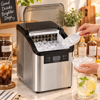 Machine à glaçons domestique en acier inoxydable, portable, avec nettoyage automatique, réservoir d'eau de 2,5 L, pour cuisine, bureau, bar à café