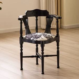 Chaise de salle à manger vintage en bois massif style français, en noyer noir, rembourrée, pour la maison, le bureau, le café, le bar - Product Image 3