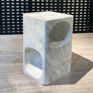 Custom Unique Carved White Stone Hollow <strong>Side</strong> <strong>Table</strong> Minimalist Solid Block Marble Accent <strong>Table</strong> for Luxury Home Salon Bedside - Product Image 5
