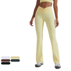 OEM Women's Quick Dry High-Waisted <b>Flared</b> <b>Leggings</b> Nylon/Spandex Brushed Shaping Ruched Detail Running Fitness <b>Yoga</b> <b>Legging</b> - Product Image 2
