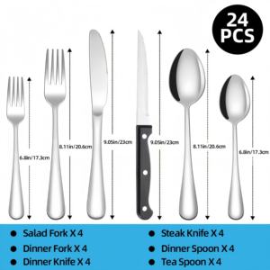 Top 24 Pcs Cubiertos Cucharas Tenedores y cuchillo Juego de cubiertos de oro de acero inoxidable para boda - Product Image 3