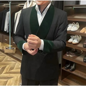 Nouveau manteau à col de fruits verts pour hommes, en velours, à la mode, costume d'épissure de mariage, Slim adapté - Product Image 5