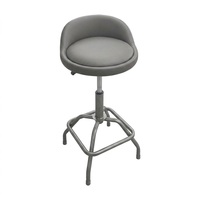 Tabouret d'atelier à siège rond, dossier ergonomique, hauteur télescopique, base en acier à 4 pieds, anneau carré, pivotant à 360° pour garage, atelier, maison