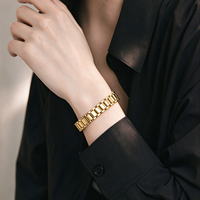 Gelang Rantai Jam Tangan Geometris Trendy, Gelang Plat Lengkung Personal, Perhiasan untuk Kegunaan Sehari-hari, Hadiah, Grosir, OEM, ODM