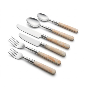 Ensemble de couverts Off White Distress en acier inoxydable avec manche en résine, service de 6 pièces, finition argent brillant, vaisselle de luxe - Product Image 6