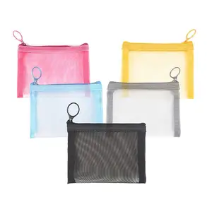 custom Black Nylon mesh bag Cosmetic Makeup Pouch toiletry wash Bag with zipper pencil case mesh bags