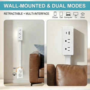 Multiprise murale américaine 180 °   Rallonge électrique portable ultra plate avec prise rotative et 2 prises - Product Image 4