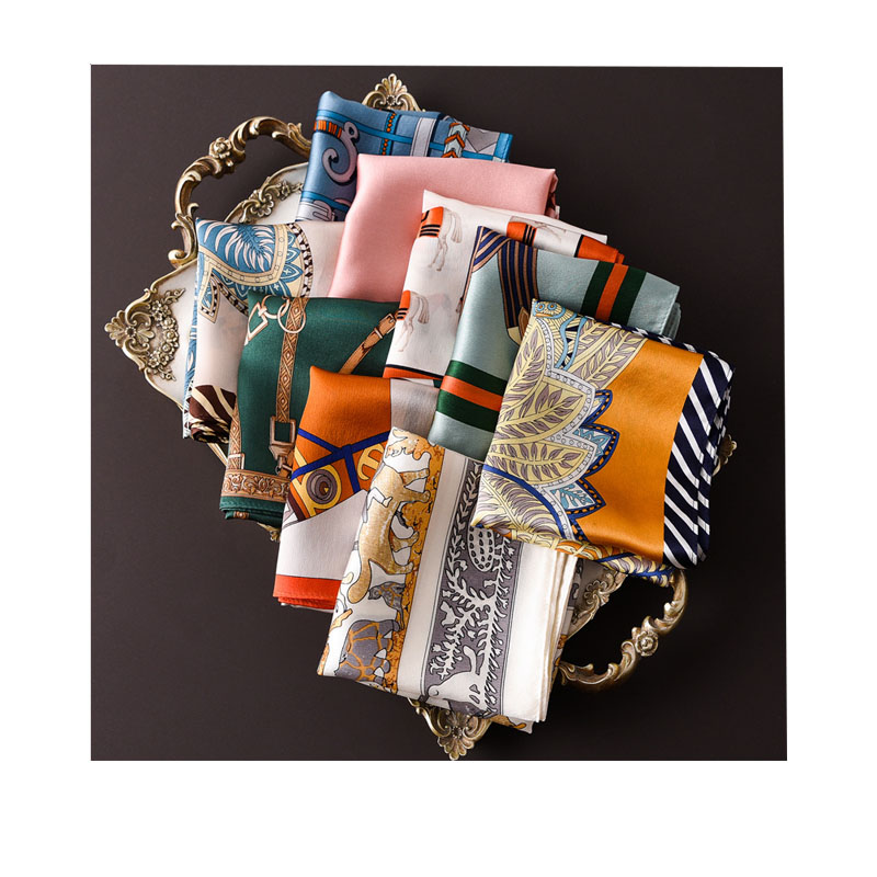 Женский модный большой квадратный платок-бандана из шелка тутового шелкопряда с принтом