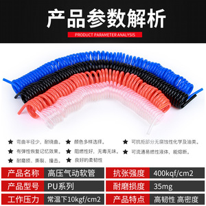 สายลมแบบขด Chkl Coil Pneumatic Spring Tube ทนแรงดันสูง สายลมพลาสติกแบบยืดหดได้สำหรับปืนลม - Product Image 5