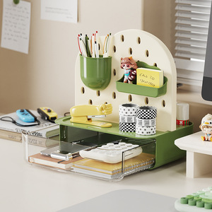 Desktop Pegboard <b>Shelf</b> Drawer Style Student Desk Organizer Storage Box With Pen Holder <b>Office</b> Stationery Holder Matcha Green - Product Image 1