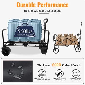 Chariot de sport pliable avec roues, capacité de 240L, charge de 560lb, grands chariots d'épicerie 3 en 1 à usage intensif - Product Image 4