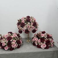 Boule de fleurs artificielle en soie bordeaux de haute qualité, 50 cm, pour centres de table de mariage et décorations de table