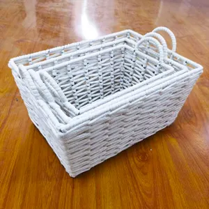 Wholesale Set of 3 Heavy Duty Rope Storage Baskets With Iron Wire Frame For Household