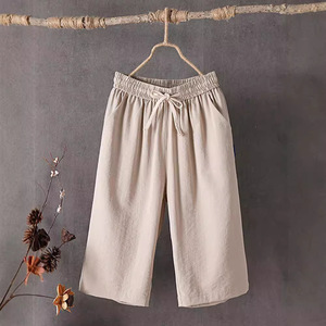Women's Cotton Linen Pants <b>Elastic</b> Waist Drawstring Pocket Breathable Casual Summer Plus Size Pants - Product Image 2