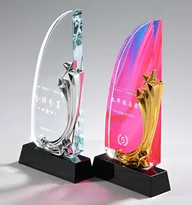Professional Crystal Trophy Custom Engraving Company Annual Meeting Awards Solid Wood Crystal Creative Splicing Trophy