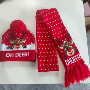 Conjunto de Bufanda Corta de Lana 100% Ecológica Tejida para Hombre, Diseño Navideño con Estampado de Alce, para Navidad y Año Nuevo - Product Image 1