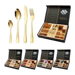 ชุดช้อนส้อมสั่งทำขายส่ง 24 ชิ้น ชุดช้อนและส้อมสีทอง ชุดช้อนส้อมงานแต่งงานสีโรสโกลด์ ชุดช้อนส้อมสีดำทองสำหรับใช้ในบ้าน - Product Image 2