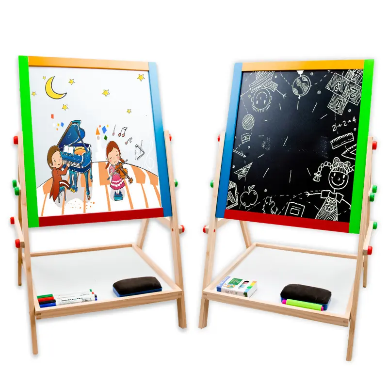 Children 2 In 1 Adjustable Black/White magnetic drawing Board Wooden Easel Kids Drawing Board