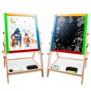 子供2in1調整可能な黒/白磁気製図板木製イーゼルキッズ製図板