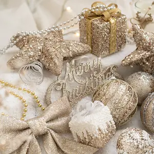 Christmas Tree Decoration Supplies Baubles Balls 6/8/10cm Luxury Champagne Gold Foam Painted Balls Gift Box 8PCS Set Xmas Modern