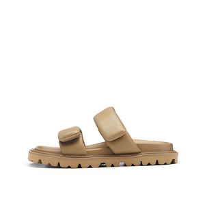 صندل نسائي مخصص مع شعار منزلق من الجلد الصناعي ، صنادل شاطئ ناعمة غير قابلة للانزلاق بنعل نعل قالب مكتنز ، أحذية - Product Image 3