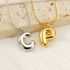 Zogxin Bubble Letter Pendant Necklace 18K Gold Plated Stainless Steel Alphabet Jewelry Daily Wear Gift for Women Men - Product Image 2