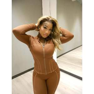 Conjunto Deportivo Personalizado para Mujer 2026, 2 Piezas, Sudadera con Cierre y Manga Larga, Pantalones, Conjunto de Yoga Elástico Activo, Costuras en Contraste - Product Image 4