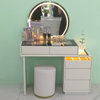 Miroir LED Minimaliste Moderne avec Panneau en Acier Inoxydable, Coiffeuse Murale Durable pour Chambre et Salon
