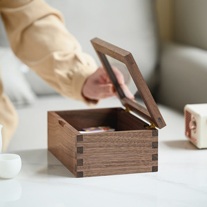 Caja de almacenamiento de madera con tapa de vidrio, estructura de mortaja y tenón, para joyería y uso doméstico - Product Image 3