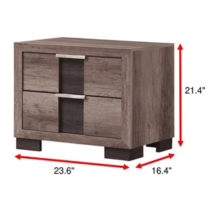 Comodino Rustico Contemporaneo Marrone con Due Cassetti e Maniglie in Metallo, Arredamento in Legno per Camera da Letto - Product Image 3