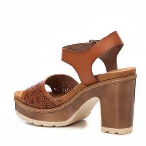 Sandalias de Tacón para Mujer, Plataforma de Cuero, Tacón Grueso, Correa en el Tobillo, Color Marrón - Product Image 3