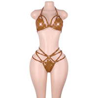 Ensemble de tenues de danse exotique pour adultes : Soutien-gorge à sequins à pois, string et bikinis deux pièces à lacets, pour club, serveuse de bouteilles et soirées rave