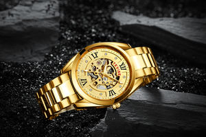 Orologio da Polso Meccanico Scheletrato Tevise 795D da Uomo, Dorato, Minimalista, Business, con Numeri Romani - Product Image 4