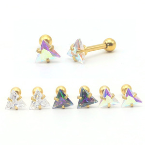 Stainless Steel Pyramid Zircon Stud <b>Earrings</b> Gold Silver Black 1.2x6mm Geometric Piercing Jewelry Party Fashion - Product Image 1