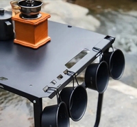 Table de camping pliante hydraulique portable avec structure en fer et poignée de transport, idéale pour pique-nique, repas en extérieur, barbecue et voyages