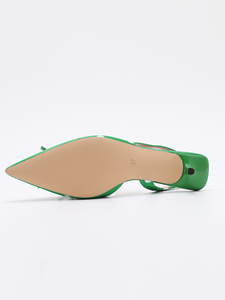Green White Polka Dot Satin Slingback Pumps Women Thin <strong>Kitten</strong> <strong>Heel</strong> Pointed Toe Bow <strong>Mules</strong> Elegant Party Dress <strong>Heels</strong> - Product Image 6