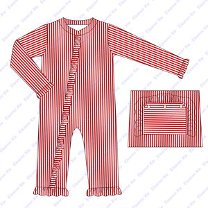 Red Stripe Cotton Knitting Monogram Kids Girls Pajamas Sets <strong>Xmas</strong> Christmas Family <strong>Matching</strong> Ruffled Toddler Girl <strong>Pyjama</strong> Wholesale - Product Image 6