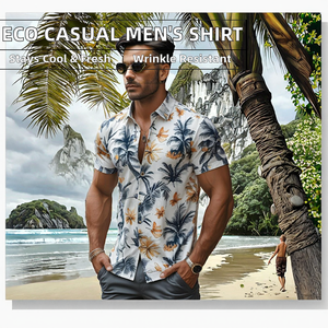 Chemise décontractée pour homme, écologique, infroissable, respirante, en sergé, anti-rétrécissement, teinte en fil, anti-boulochage, personnalisable, pour l'été - Product Image 2