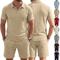 Ensemble polo et short pour homme, tricot à chevrons, manches courtes, tenue décontractée assortie, sport d'été, ensemble de détente 2 pièces