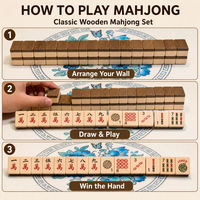 Set Mahjong Kayu Solid Gaya Amerika Ubin Berbintik Karakter Bambu Joker Musim Bunga Hadiah