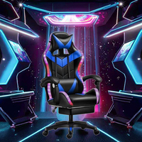 Chaise de jeu ergonomique en cuir confortable avec lumière LED Chaise de jeu RGB de course réglable en hauteur pour joueur