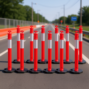 Poteaux de délimitation routière Vevor, 48 pouces, réfléchissants, en plastique rouge, base lestée, pour la sécurité des autoroutes et des routes - Product Image 2
