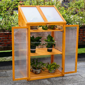 3 Tiers <strong>Mini</strong> Polycarbonate Panels Grow House Hardwood Cold Frame Double Door Mni <strong>Wooden</strong> <strong>Greenhouse</strong> with 3 Slated Shelves - Product Image 6